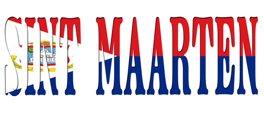 3d design illustration of the name of Sint Maarten. Filling letters with the flag of Sint Maarten. Transparent background.