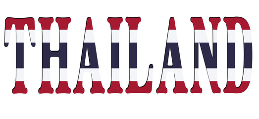 3d design illustration of the name of Thailand. Filling letters with the flag of Thailand. Transparent background.