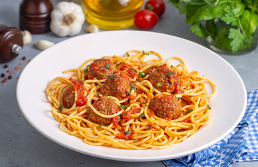 Spaghetti with meatballs and tomato sauce, Italian pasta