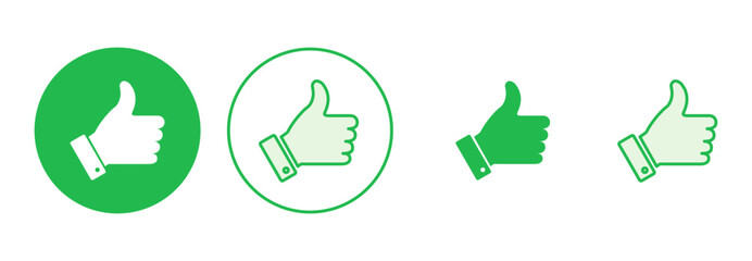 Thumbs up icon set. Hand like. Like icon vector.