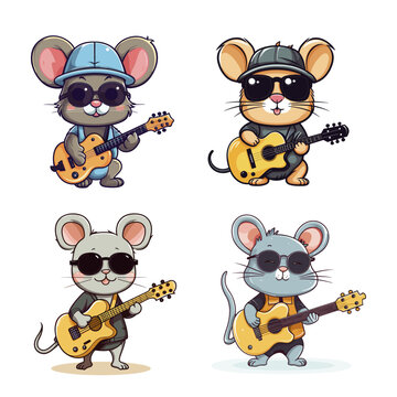 Cute Mouse with Guitar Cartoon Collection