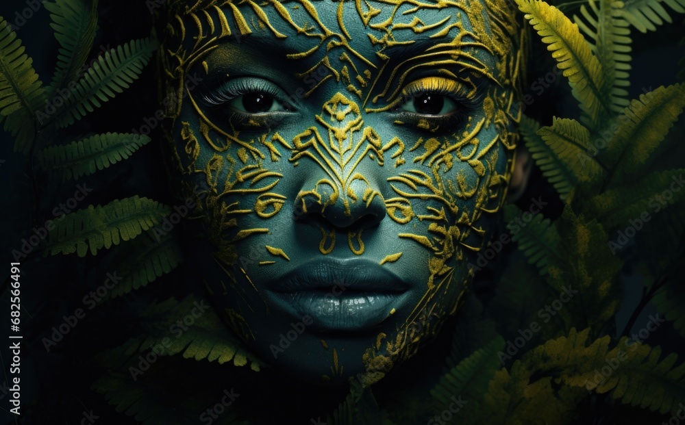 Aufkleber a close-up of a person with a face paint. generative ai.