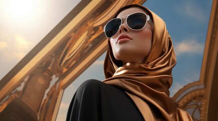 A woman wearing a hijab and sunglasses. Generative AI.