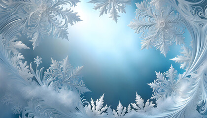 winter frosty patterns, pale blue winter blizzard background for design, Christmas theme,