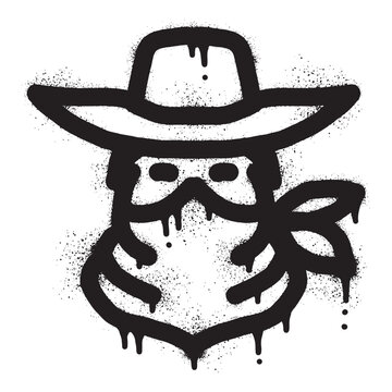 Cowboy head graffiti with black spray paint