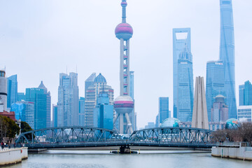 Scenery of Zhapu Bridge-Lujiazui and Waibaidu Bridge in Huangpu District, Shanghai