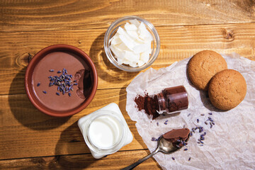 Chocolate panna cota with coconut milk, vegan chocolate pudding