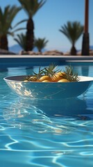 A bowl floats on the pool surface UHD wallpaper