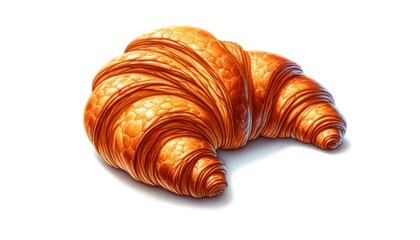 Elegant Watercolor Illustration of Golden Brown Croissant, Perfect for Bakery Menu or Culinary Art
