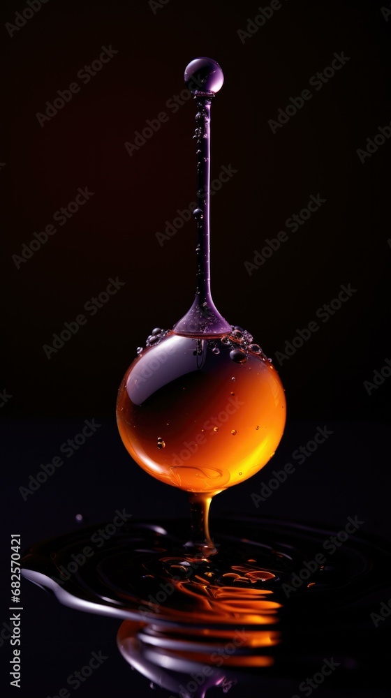 Poster a mesmerizing drop of liquid gracefully fills a glass, creating a captivating reflection. generative