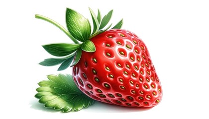 Delicate Watercolor Depiction of a Fresh Strawberry, Ideal for Summer Fruits and Healthy Eating Marketing