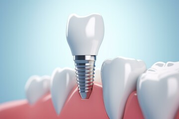 A dental implant with a tooth on top, depicted in sky-blue. Generative AI.