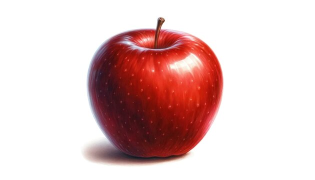 Crisp Red Apple Watercolor Illustration, Fresh and Nutritious Fruit, Realistic Healthy Food Art on White, Rich Texture and Color