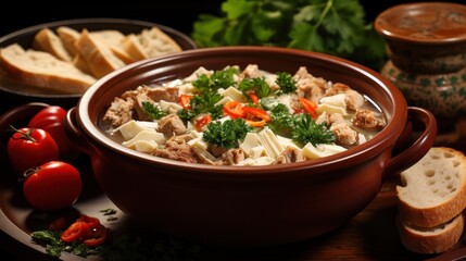 A bowl with meat soup UHD wallpaper