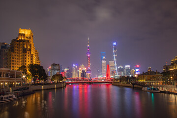 Obraz premium Lujiazui, Pudong New Area, Shanghai-city architecture night scene