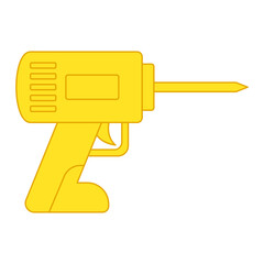 Yellow line power drill. Vector illustration with construction theme. Labor.