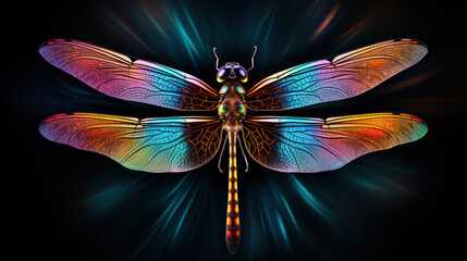 Fototapeta na wymiar Neon glowing unreal psychedelic dragonfly
