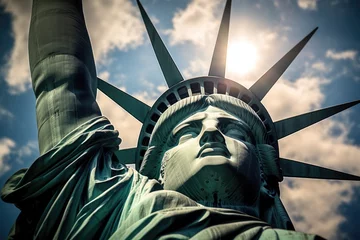 Schapenvacht deken met foto Vrijheidsbeeld Majestic Gaze: The Statue of Liberty Up Close 