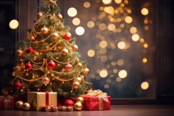 Fototapeta na wymiar Greeting Card Christmas with Elegant Tree.