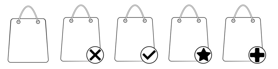 handbag for shopping. Handbag, set of shopping bag icons. Flat style vector set of fashionable shopping bags. Collection of simple vector handbags. Icons of bags. Vector illustration of a bag.