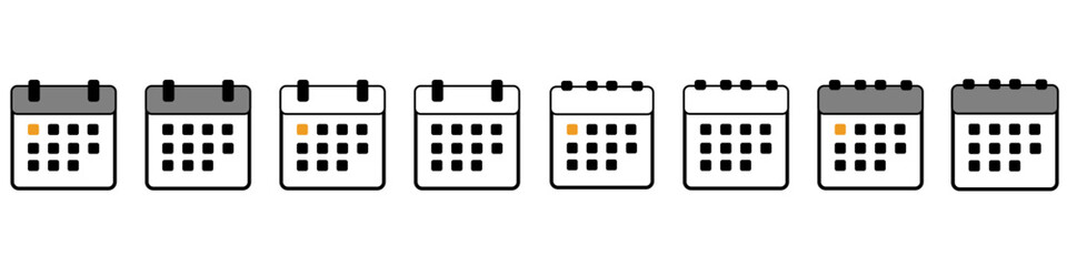 Black vector calendar. Lunar calendar, set of calendar icons. Vector set of fashionable calendars in flat style. Collection of simple vector calendars. Date icons for calendar.