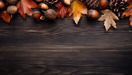 autumn leaves on wooden background
