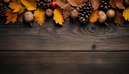 autumn leaves on wooden background
