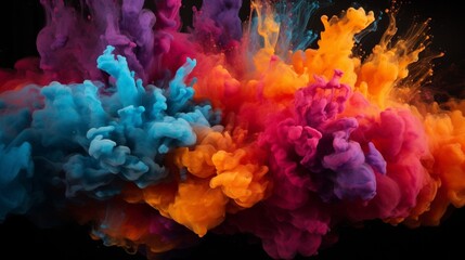 Fototapeta na wymiar A dynamic explosion of colored powder, creating a cloud of vibrant hues in a black void.