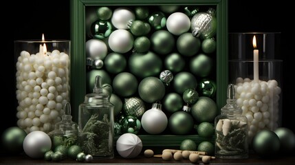 _Christmas_green_podium_with_fir uhd wallpaper