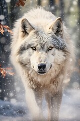 wolf walking snow woods gorgeous light gray eyes zoo greeting warmly spirit guide wallpapers full body angel intense gaze