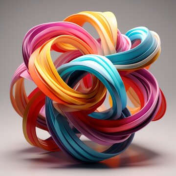 An image of a 3D abstract sculpture resembling twisted ribbons in vibrant colors