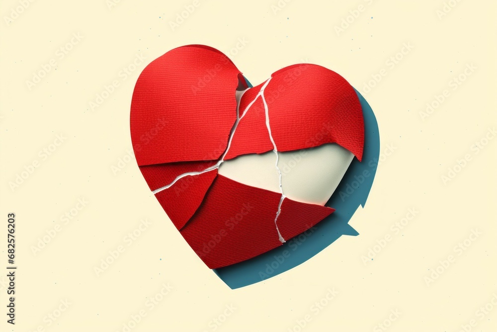 Poster broken heart with cracks. background with selective focus and copy space