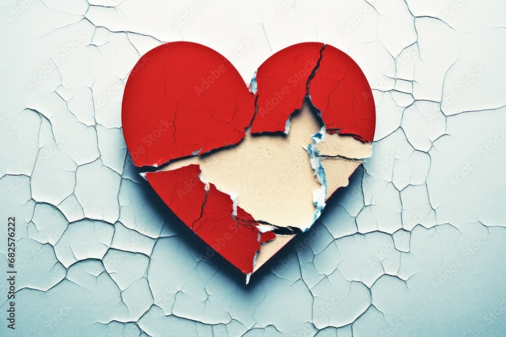 Poster heart on a cracked textured surface. background with selective focus and copy space