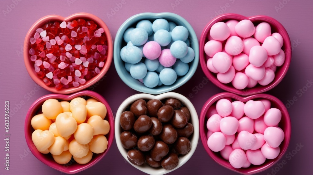 Poster candies in boxes. background with selective focus and copy space