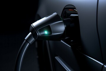 Charging an electric car close-up. Background with selective focus and copy space