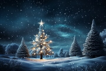 Winter night Christmas tale. Merry Christmas and Happy New Year concept. Background with copy space
