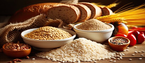 In the agricultural field, rice, corn, and wheat crops are cultivated to produce a wide variety of staple foods like bread, biscuits, cakes, and cereals, making them essential components of a healthy