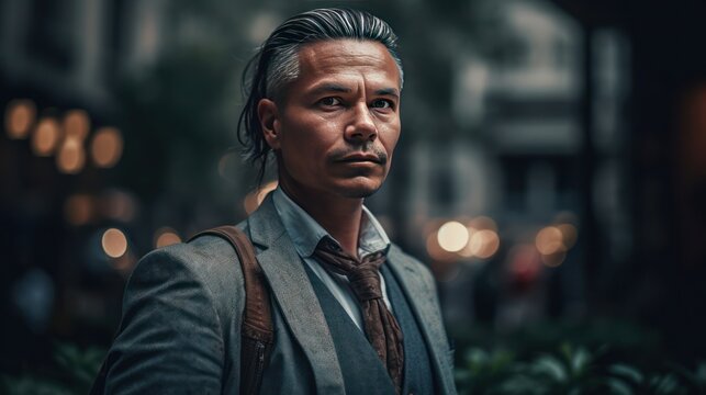 Portrait of an interesting businessman with a freer style in an urban environment