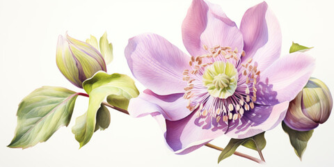 Helleborus flowers in watercolor. Botanical illustration