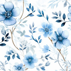 Fototapeta na wymiar Seamless floral pattern with pale blue flowers