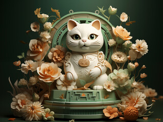 Cat in the Chinese traditional style, lunar New Year festival. 3D style