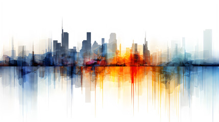 Obraz premium colored abstract city skyline with reflection - modern digital painting - generative AI