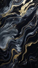 A close-up of a silver and black marbled epoxy wall texture, glistening under soft lighting - obrazy, fototapety, plakaty