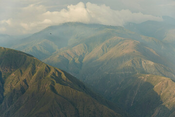 Chicamocha Canyon, mountainous Andean scenery in Santander, Colombia under the sunset sunlight.