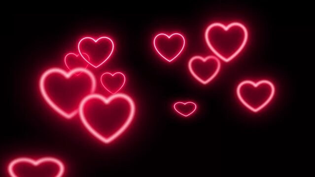 small hearts icons flying over black background. Romantic theme video animation for erotic or celebrating relationship