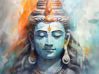 Lord Shiva Statue Painting Artwork, Generative AI