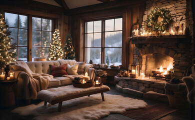 Naklejka premium A cozy house with a Christmas decoration.