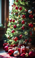 Fototapeta na wymiar Christmas tree with elegant Christmas decoration.