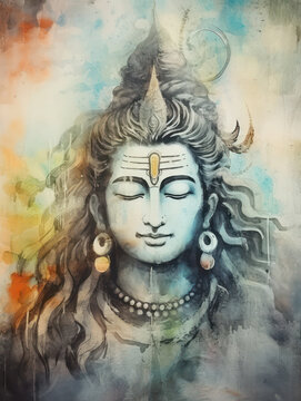 Lord Shiva Statue Painting Artwork, Generative AI