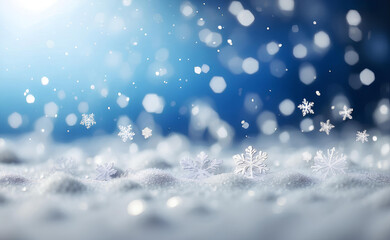 Naklejka premium Falling snowflakes and Bokeh with white and blue background.